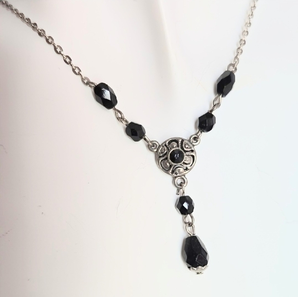 Jewelry - Victorian Styled Black and Silver Necklace by Jan Palmer